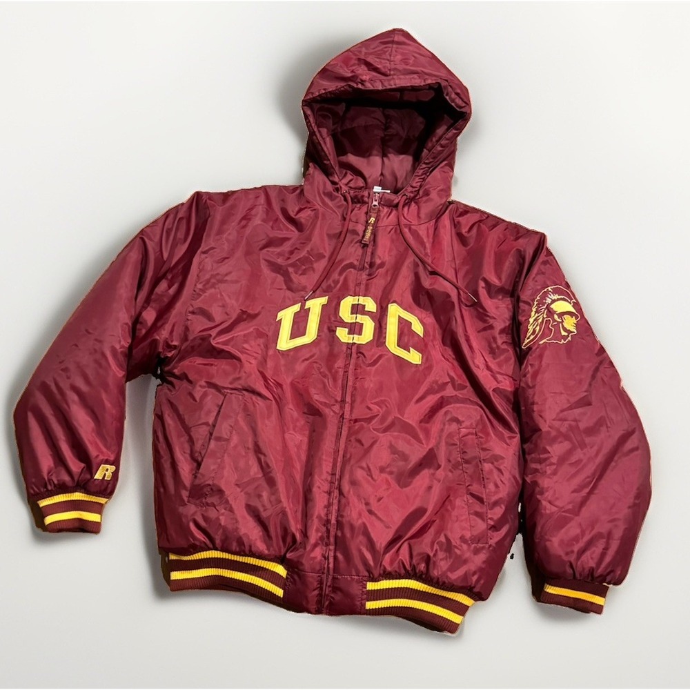 Vintage Russell USC Trojans Puffer Jacket Hoodie L Varsity Starter 90s Rare
